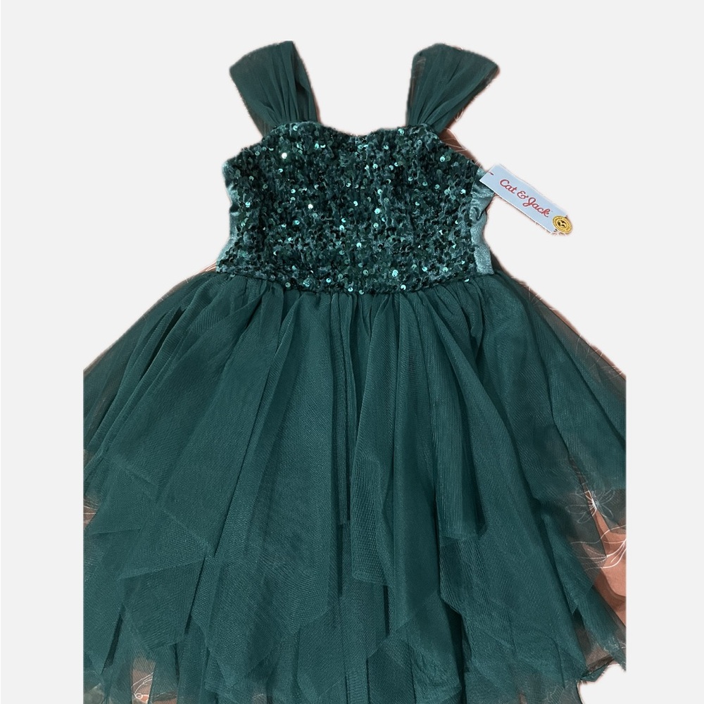 Elegant Teal Sequin Tulle Dress